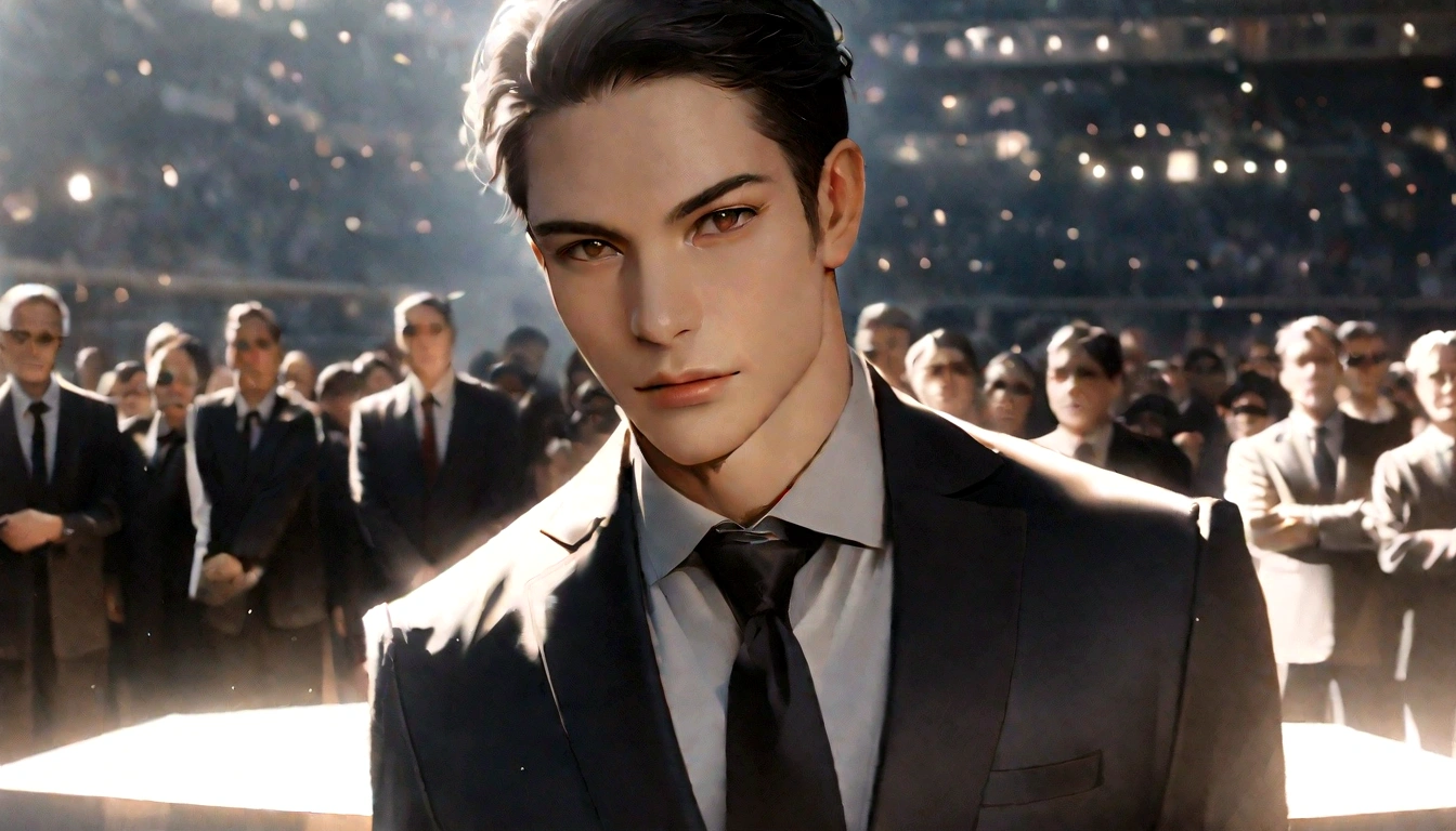 An 18-year-old man is standing in a suit and tie, In the photo, the body and head are straight., DSRL, Facing the viewer, Fix your eye on the lens, Shoulders and head are visible in the photo, The man in the center of the picture, 8k, highest quality, masterpiece, Realistic, Realistic photo, Movie Photos, ultra Realistic, 1 person, detailed, Perfect lighting, DSRL, Professional photos, 4K