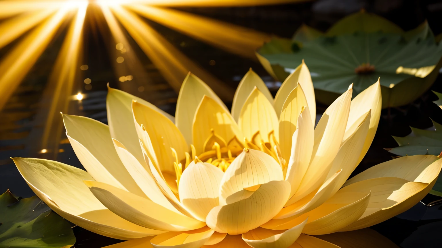 A captivating thumbnail with a gold lotus flower with a light shining down, glowing golden aura, radiating golden light, gold ethereal light, lotus, golden aura, lotus flower, sitting on a lotus flower, golden sacred tree, spiritual enlightenment, emanating and flowing energy