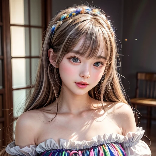 NSFW, 8k, High-level, absurd, masterpiece, best quality, primitive, very detailed CG, very detailed wallpaper, perfect lighting, Extremely detailed (((The personifying " Oscar François de Jarjayes " as a Little Girl))), MysticSight, Tyndall effect, Tyndall scattering, Studio gray background with (many Dazzling RainbowColor particles BokeH:1.28), (RoundlyButts, ThighGap), (Exposed:0.4), (Assfocus with looking ahead), BREAK (NOGIZAKA face variations) Extremely Detailed very KAWAII face variations, perfect anatomy, Childish, captivating gaze, elaborate detailed Eyes with (sparkling highlights:1.28), long eyelashes、Glossy RED Lips with beautiful details, Coquettish tongue, Rosy cheeks, Radiant PearlSkin with clear transparency . { (Dynamic LifeLike expressions:1.4) | :d) }, (large eyes:-1) .