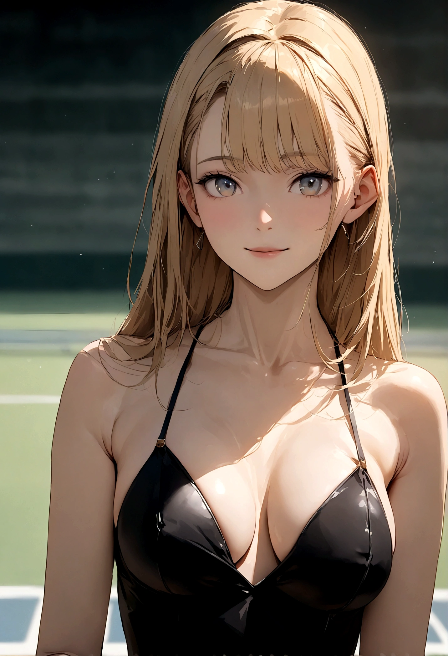portrait of a gorgeous European blonde woman, age 23, straight hair. 
she’s a playboy magazine model. She has a subtle smile and flirts with the camera. 
(She's standing in an tennis court:1.2)

perfect eyes, perfect hands, perfect body, perfect hair, perfect breast, hair behind ear, blurry foreground, UHD, retina, masterpiece, accurate, anatomically correct, textured skin, super detail, high details, high quality, award winning, best quality, highres, 16k, 8k