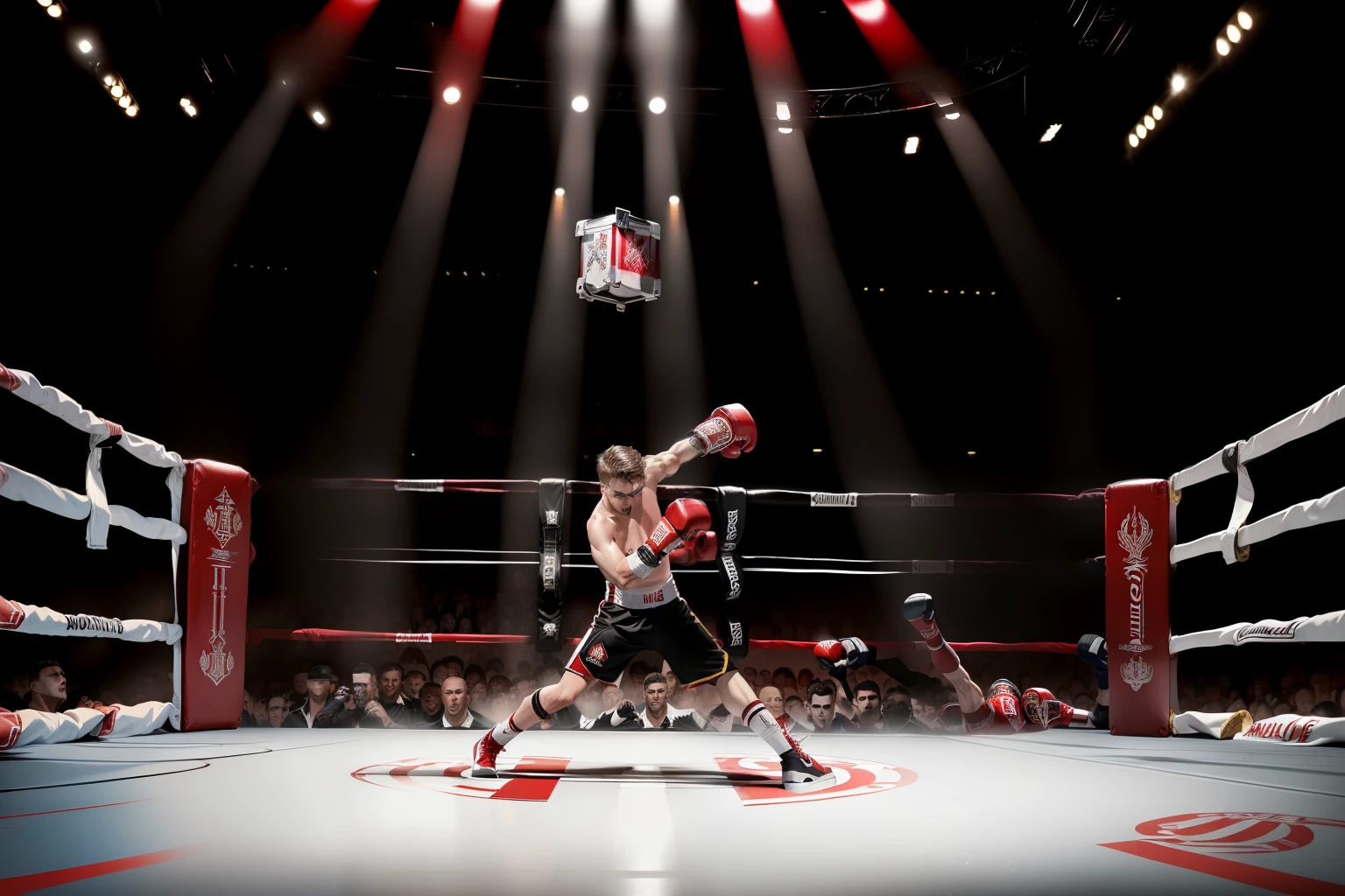 coin rouge ring boxe avec marqué 'SMF' écrit en vertical en blanc 'SMF'