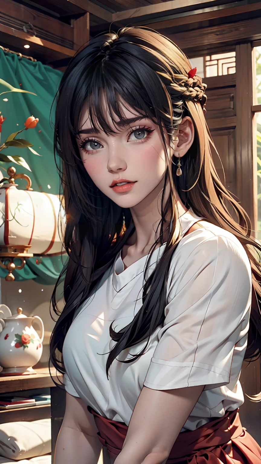 Close-up of a long-haired woman in a white shirt, 1 8 is, 18-year-old, 19-year-old girl, Chen Xintong, Korean Girls, Shishion Wu, Choi Hong-hwa, 22 years old, 21 years old, Ulzzang, Wenfei Ye, Young and pretty Asian face, lips