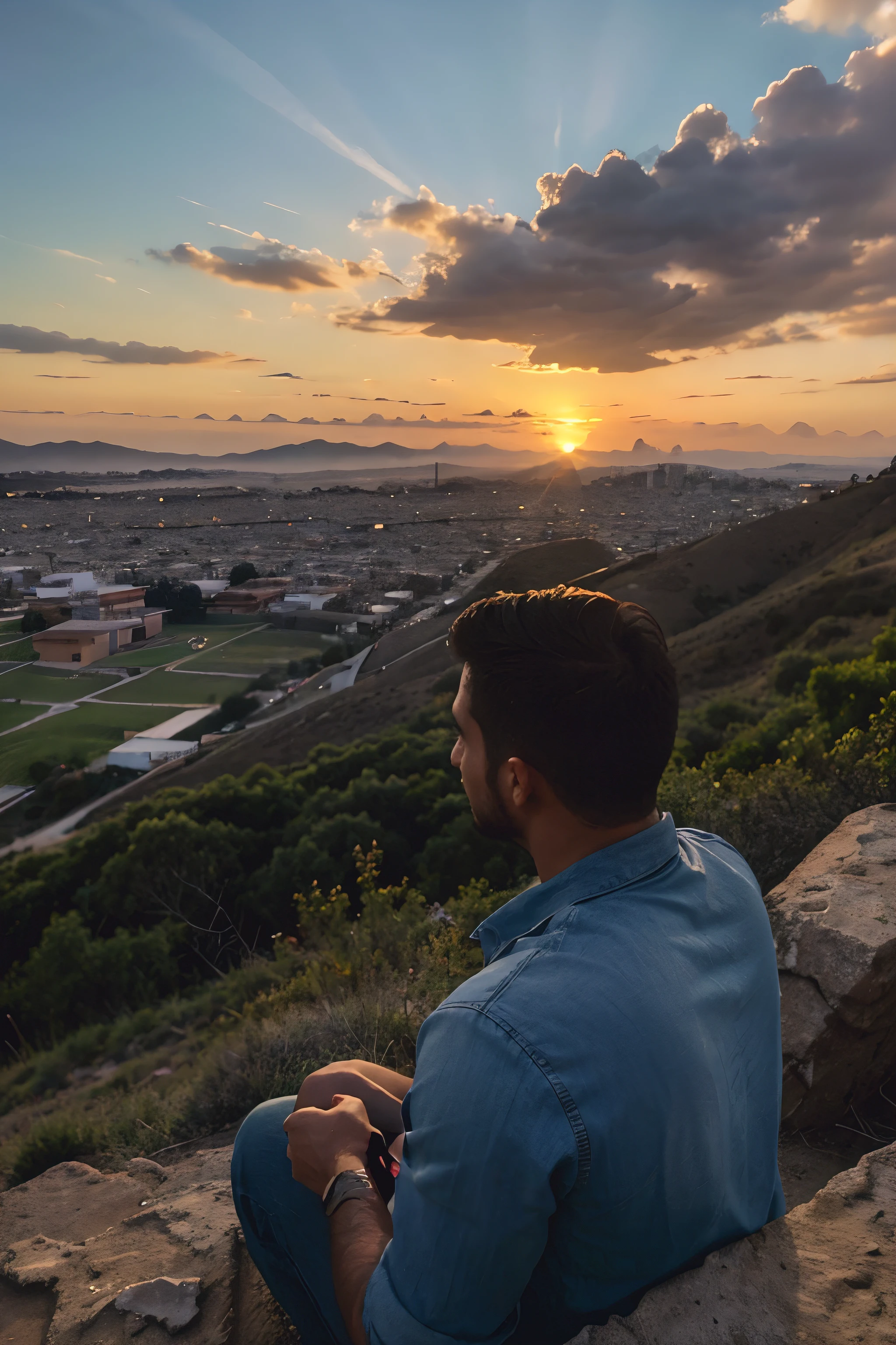 Hombre mirando acia el atardecer 