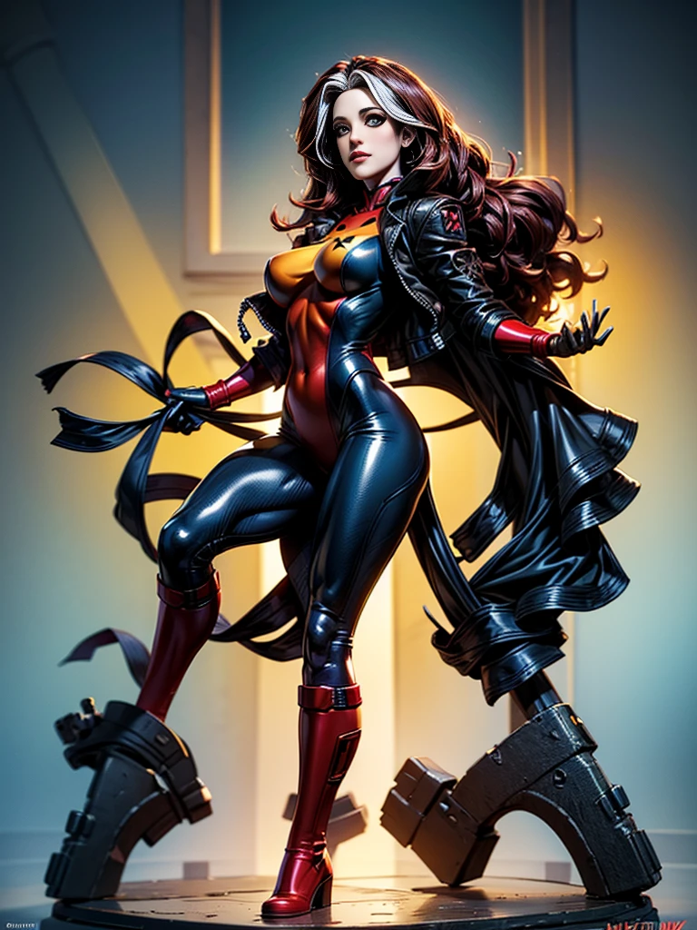 Kat Dennings、masterpiece、High quality 4K、villain (X-Men)、Gothic Girl、Sculpted Body Gothic Makeup、Black jacket、Red and blue bodysuit、masterpiece、highest quality、Cowboy Shots、one personの女の子、one person、Technology Military Bodysuit、fringe