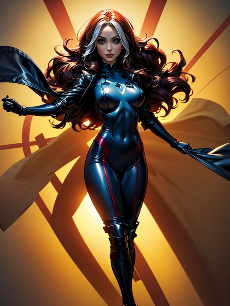 Olivia Wilde、masterpiece、High quality 4K、villain (X-Men)、Gothic Girl、Sculpted Body Gothic Makeup、Black jacket、Red and blue bodysuit、masterpiece、highest quality、Cowboy Shots、one personの女の子、one person、Technology Military Bodysuit、fringe