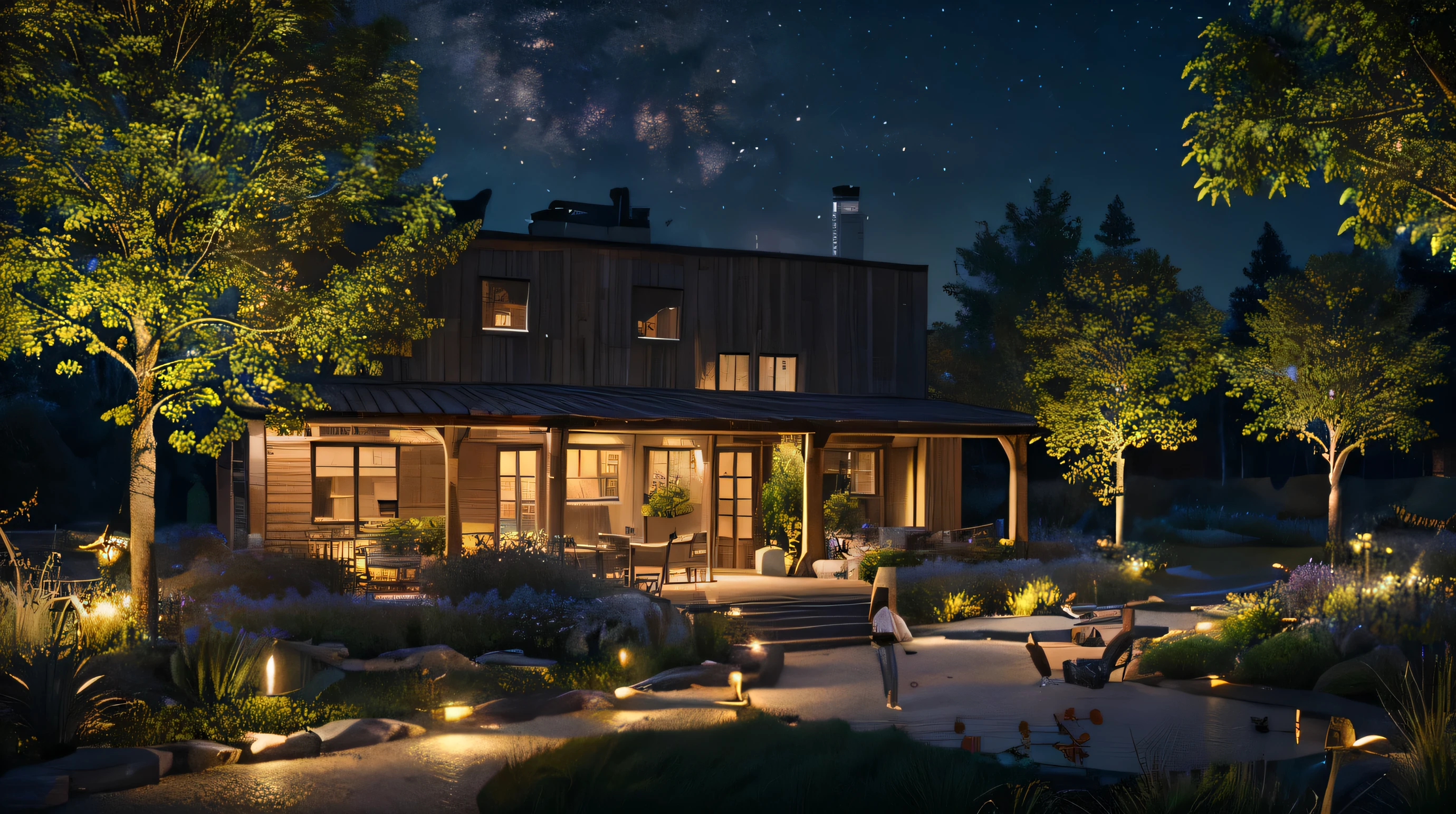 (8k, highest quality, masterpiece: 1.2), (Realistic, photoRealistic: 1.37), Super detailed, Wide viewing angles, Firefly Garden, There are lots of little faint lights and fireflies flying around, night