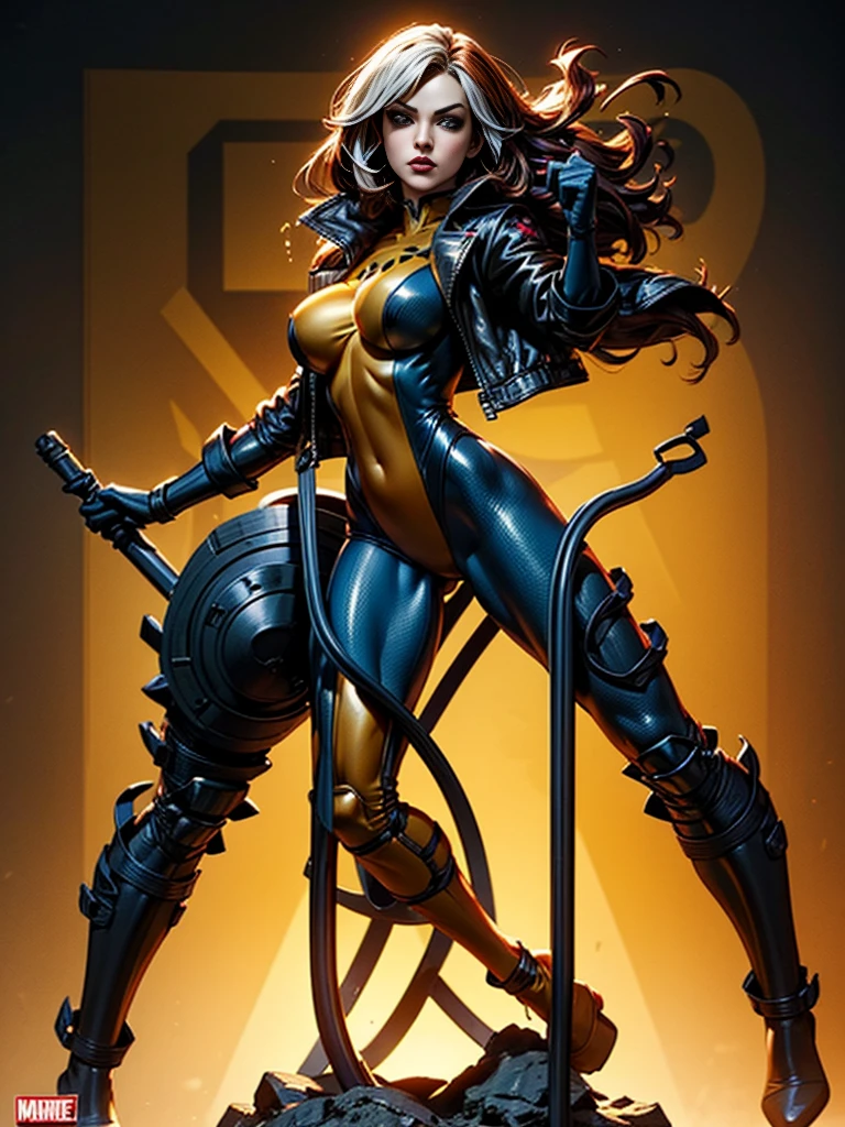 Yvonne Strahovski、masterpiece、High quality 4K、villain (X-Men)、Gothic Girl、Sculpted Body Gothic Makeup、Black jacket、Red and blue bodysuit、masterpiece、highest quality、Cowboy Shots、one personの女の子、one person、Technology Military Bodysuit、fringe