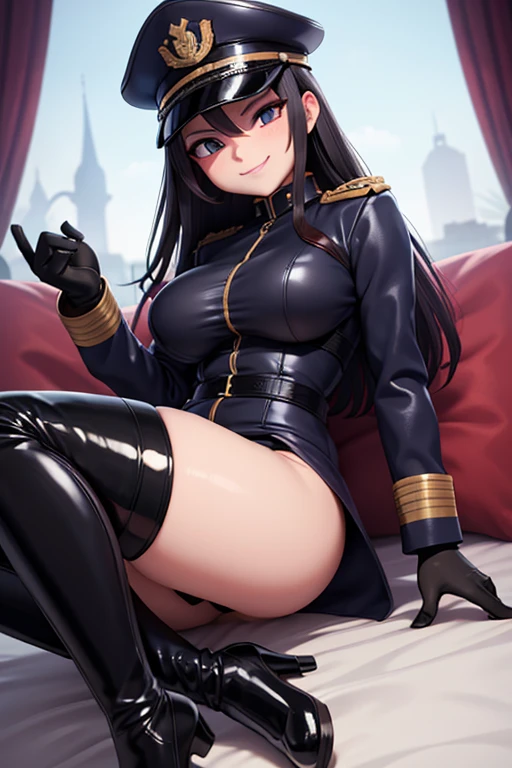 Female Officer、female soldier、uniform、Uniform cap、Mature Woman、Fallen into evil、female cadres、Exquisite breasts、Bewitching Smile、Villainess、Wicked Smile、rubber、latex、Bondage、Long gloves、Thigh-high boots、Garter belt with strong luster、Beautiful feet、lure、Venus flytrap、Fascinating、brainwashing、The Enchanted Valley、Big Breasts
