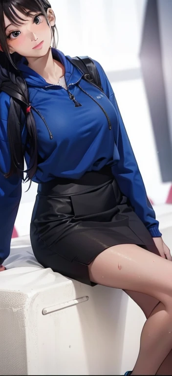 girl, Sweat, vapor, Center of chest, shy, Great hands, Looking at the audience, Cute Smile