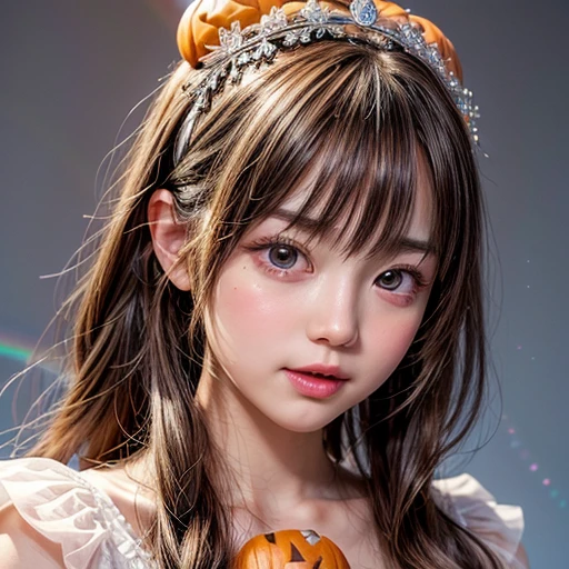 NSFW, 8k, High-level, absurd, masterpiece, best quality, primitive, very detailed CG, very detailed wallpaper, perfect lighting, Extremely detailed (((The personifying " Jack-o'-Lantern " as a ))), MysticSight, Tyndall effect, Tyndall scattering, Studio gray background with (many Dazzling RainbowColor particles BokeH:1.28), (RoundlyButts, ThighGap), (Exposed:0.4), (Assfocus with looking ahead), BREAK (NOGIZAKA face variations) Extremely Detailed very KAWAII face variations, perfect anatomy, Childish, captivating gaze, elaborate detailed Eyes with (sparkling highlights:1.28), long eyelashes、Glossy RED Lips with beautiful details, Coquettish tongue, Rosy cheeks, Radiant PearlSkin with clear transparency . { (Dynamic LifeLike expressions:1.4) | :d) }, (large eyes:-1) .