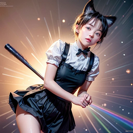 NSFW, 8k, High-level, absurd, masterpiece, best quality, primitive, very detailed CG, very detailed wallpaper, perfect lighting, Extremely detailed (((The personifying " Kiki's Delivery Service " as a Little Girl))), MysticSight, Tyndall effect, Tyndall scattering, Studio gray background with (many Dazzling RainbowColor particles BokeH:1.28), (RoundlyButts, ThighGap), (Exposed:0.4), (Assfocus with looking ahead), BREAK (NOGIZAKA face variations) Extremely Detailed very KAWAII face variations, perfect anatomy, Childish, captivating gaze, elaborate detailed Eyes with (sparkling highlights:1.28), long eyelashes、Glossy RED Lips with beautiful details, Coquettish tongue, Rosy cheeks, Radiant PearlSkin with clear transparency . { (Dynamic LifeLike expressions:1.4) | :d) }, (large eyes:-1) .
