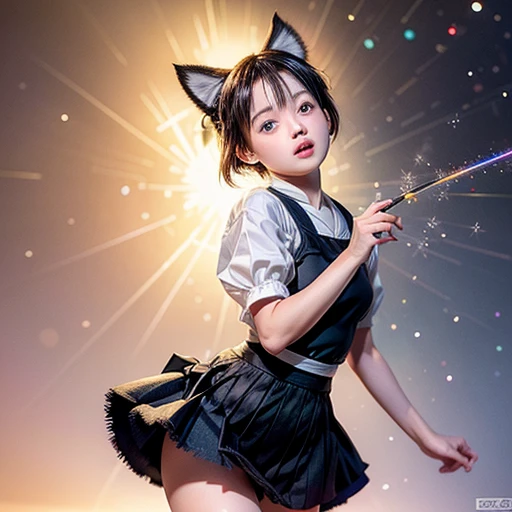 NSFW, 8k, High-level, absurd, masterpiece, best quality, primitive, very detailed CG, very detailed wallpaper, perfect lighting, Extremely detailed (((The personifying " Kiki's Delivery Service " as a Little Girl))), MysticSight, Tyndall effect, Tyndall scattering, Studio gray background with (many Dazzling RainbowColor particles BokeH:1.28), (RoundlyButts, ThighGap), (Exposed:0.4), (Assfocus with looking ahead), BREAK (NOGIZAKA face variations) Extremely Detailed very KAWAII face variations, perfect anatomy, Childish, captivating gaze, elaborate detailed Eyes with (sparkling highlights:1.28), long eyelashes、Glossy RED Lips with beautiful details, Coquettish tongue, Rosy cheeks, Radiant PearlSkin with clear transparency . { (Dynamic LifeLike expressions:1.4) | :d) }, (large eyes:-1) .