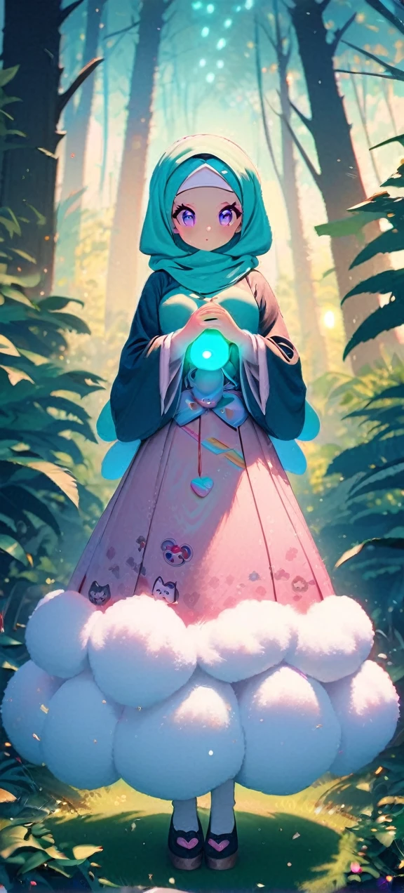 , change, Fluffy outfit ,
1 Girl, kimono, , Full Body Love, hijab,
Kawaiitech, Soft colors, Kawaii, Lovely colors,forest, glowing, muslimah outfit
