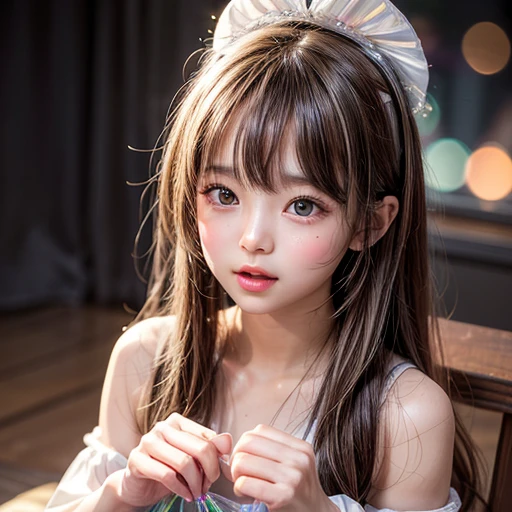 NSFW, 8k, High-level, absurd, masterpiece, best quality, primitive, very detailed CG, very detailed wallpaper, perfect lighting, Extremely detailed (((The personifying " ika musume " as a Little Girl))), MysticSight, Tyndall effect, Tyndall scattering, Studio gray background with (many Dazzling RainbowColor particles BokeH:1.28), (RoundlyButts, ThighGap), (Exposed:0.4), (Assfocus with looking ahead), BREAK (NOGIZAKA face variations) Extremely Detailed very KAWAII face variations, perfect anatomy, Childish, captivating gaze, elaborate detailed Eyes with (sparkling highlights:1.28), long eyelashes、Glossy RED Lips with beautiful details, Coquettish tongue, Rosy cheeks, Radiant PearlSkin with clear transparency . { (Dynamic LifeLike expressions:1.4) | :d) }, (large eyes:-1) .