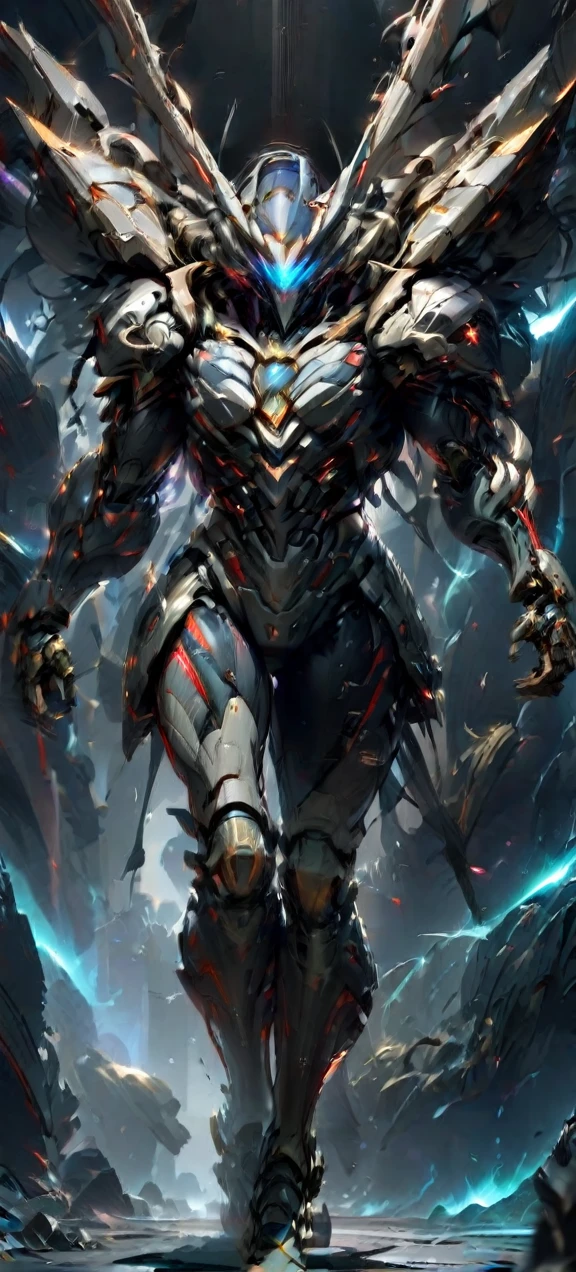 A cool future costumean walking on black room , high quality, ultra realistic, ultra hd , perfect anatomy, cool costume , glowing, symetrical 