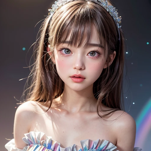 NSFW, 8k, High-level, absurd, masterpiece, best quality, primitive, very detailed CG, very detailed wallpaper, perfect lighting, Extremely detailed (((The personifying " Marlene Detrich " as a Little Girl))), MysticSight, Tyndall effect, Tyndall scattering, Studio gray background with (many Dazzling RainbowColor particles BokeH:1.28), (RoundlyButts, ThighGap), (Exposed:0.4), (Assfocus with looking ahead), BREAK (NOGIZAKA face variations) Extremely Detailed very KAWAII face variations, perfect ???????, Childish, captivating gaze, elaborate detailed Eyes with (sparkling highlights:1.28), long eyelashes、Glossy RED Lips with beautiful details, Coquettish tongue, Rosy cheeks, Radiant PearlSkin with clear transparency . { (Dynamic LifeLike expressions:1.4) | :d) }, (large eyes:-1) .
