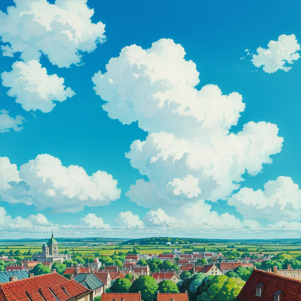 animesque、Skyscape with clouds、Landscape without buildings、You can see the touch of the brush、Studio Ghibli、Ghibli、Scenery、Style、Golden Time、sky line