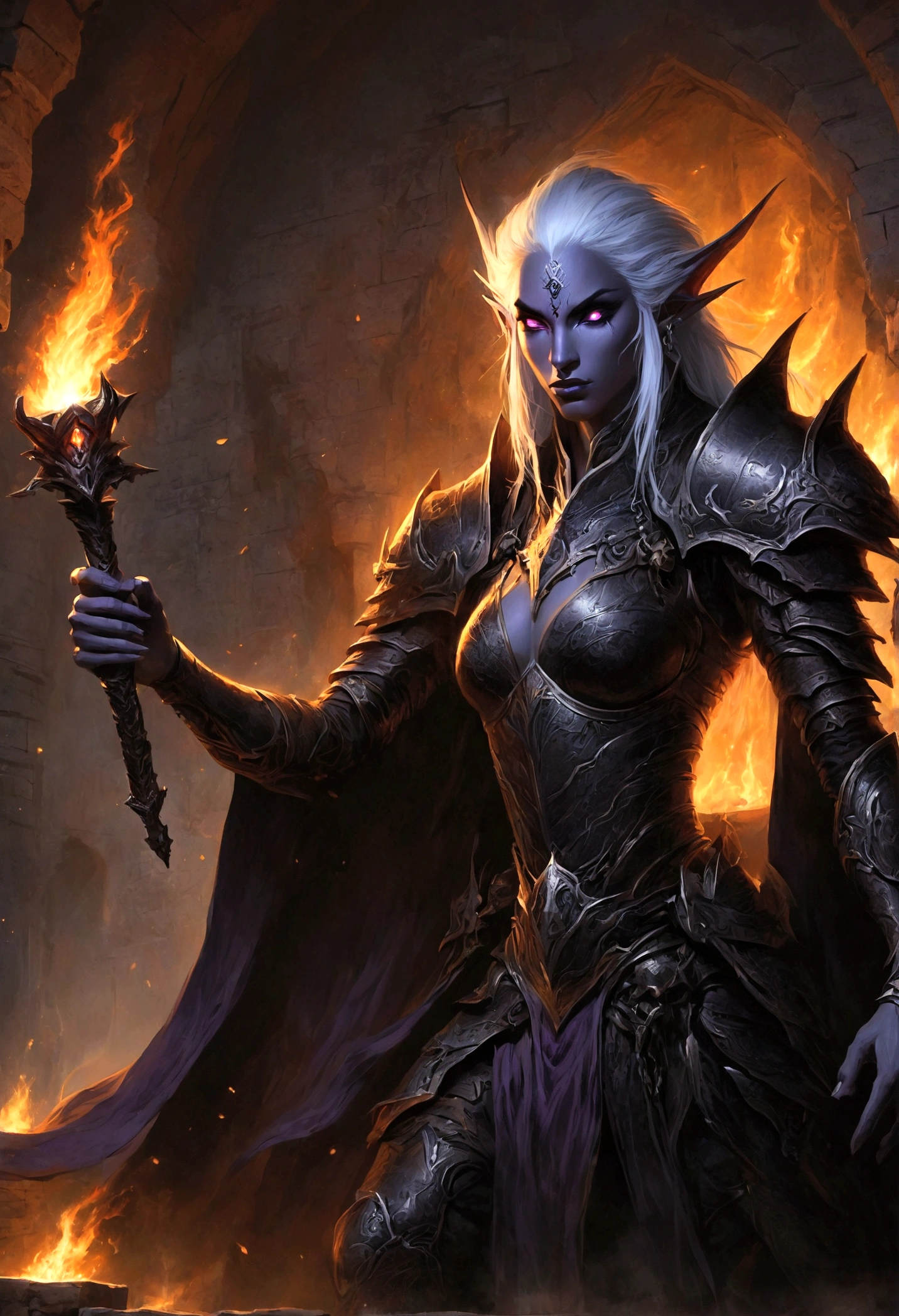 白发Dark Elves, Noah Bradley (Noah Bradley) Inspiring Portraits,Dark Elves,Torches,Drow,Dungeons & Dragons,Magic Game,magic,Summon the Divine Dragon