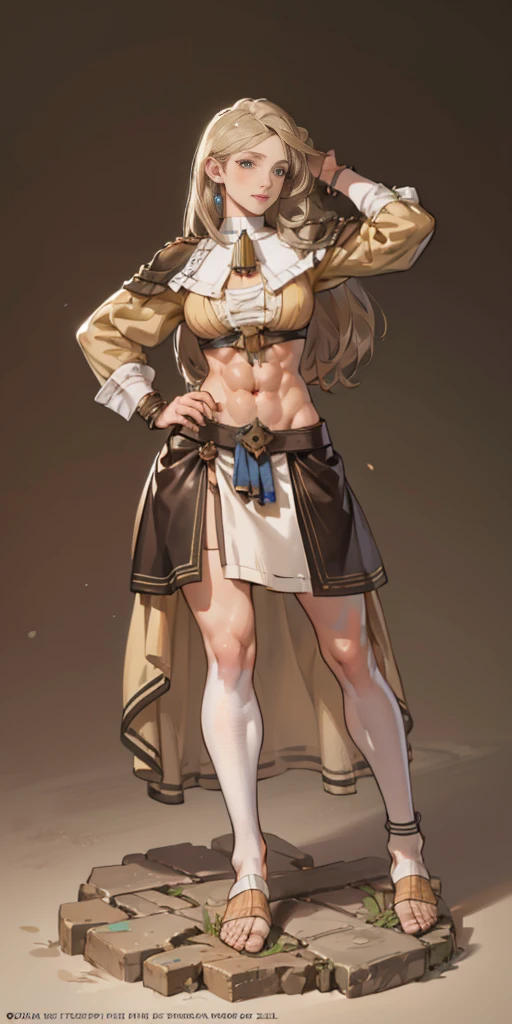 full body toe to head, masterpiece, 1soloMILF BIMBO standing loincloth pose, leather collar choker neck bell shackles wristbands bracers bracelets sleeves and stockings, strong body, abs, shiny skin (masterpiece, best quality) 1girlsolo wearing 40K Warhammer sisters of battle whsororitas (plain background)