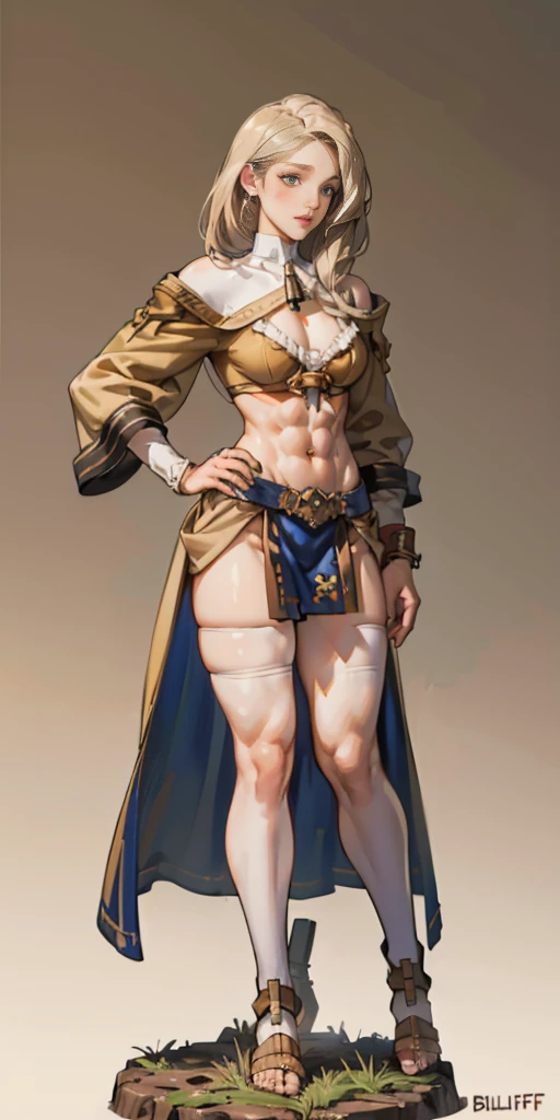 full body toe to head, masterpiece, 1soloMILF BIMBO standing loincloth pose, leather collar choker neck bell shackles wristbands bracers bracelets sleeves and stockings, strong body, abs, shiny skin (masterpiece, best quality) 1girlsolo wearing 40K Warhammer sisters of battle whsororitas (plain background)