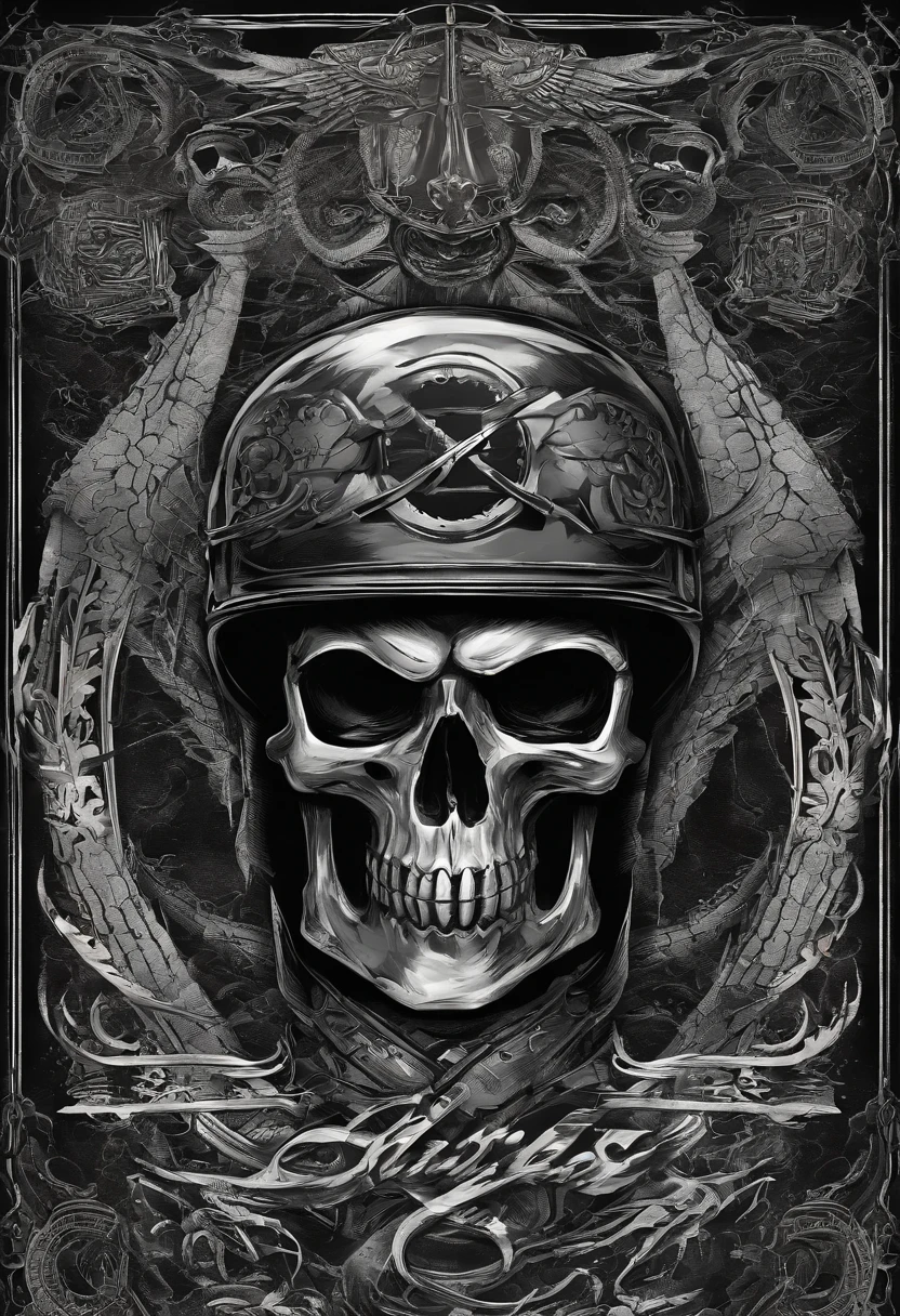 a motorcycle club logo, a python coiled around a skull wearing a helmet, aggressive, menacing, photorealistic, dark, moody, detailed, (best quality,4k,8k,highres,masterpiece:1.2),ultra-detailed,(realistic,photorealistic,photo-realistic:1.37), chiaroscuro lighting, dramatic shadows, intense colors, gritty, grunge, edgy, dynamic composition, angular, sharp, bold, sinister, ominous, foreboding