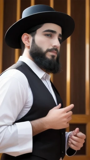 a Haredim male heartthrob with short hair and focusing on the character's face.