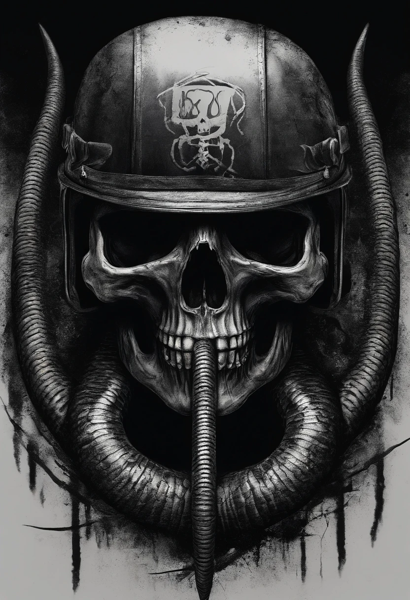 a motorcycle club logo by the name of Pythons, a python coiled around a skull wearing a helmet, aggressive, menacing, photorealistic, dark, moody, detailed, (best quality,4k,8k,highres,masterpiece:1.2),ultra-detailed,(realistic,photorealistic,photo-realistic:1.37), chiaroscuro lighting, dramatic shadows, intense colors, gritty, grunge, edgy, dynamic composition, angular, sharp, bold, sinister, ominous, foreboding