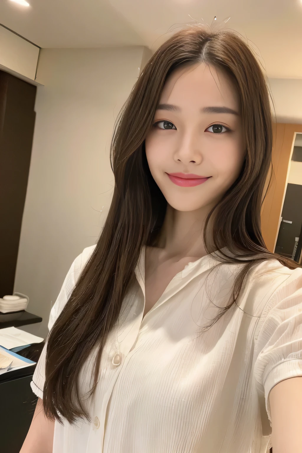 seed:2020674263.((Full body angle:1.1)).((highest quality, 8K, masterpiece:1.3)), ((from below:1.1)).concentrated:1.2, Perfect body beauty:1.4, Hips:1.2, ((Delicate Hair)), (Colorful button-through crop shirt :1.1) , ((highest quality、8K、masterpiece:1.3))、1 Girl、A sloppy smile、Esbian all over、Slim face、Big 、Beautiful woman、(Dark Brown Hair)、Long Hair、1.1、Flickering Valley、Detailed eyes、double eyelid、Blurred Background、超Slim face、Smile、Looking down、stroll、