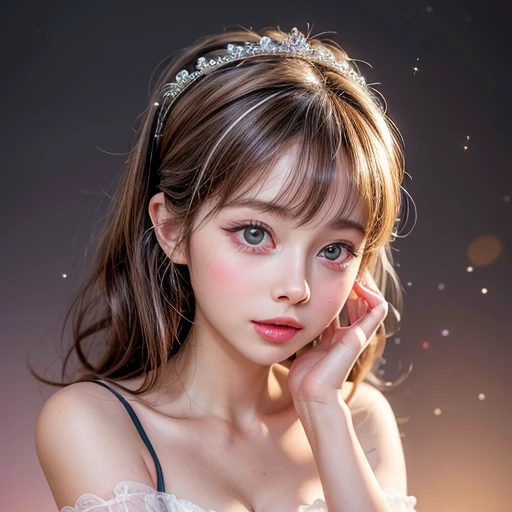 NSFW, 8k, High-level, absurd, masterpiece, best quality, primitive, very detailed CG, very detailed wallpaper, perfect lighting, Extremely detailed (((The personifying " Sylvia Kristel " as a ))), MysticSight, Tyndall effect, Tyndall scattering,dio gray background with (many Dazzling RainbowColor particles BokeH:1.28), (RoundlyButts, ThighGap), (Exposed:0.4), (Assfocus with ling ahead), BREAK (NOGIZAKA face variations) Extremely Detailed very KAWAII face variations, perfect anatomy, Childish, captivataze, elaborate detailed Eyes with (sparkling highlights:1.28), long eyelashes、Glossy RED Lips with beautiful details, Coquettish tongue, Rosyeeks, Radiant PearlSkin with clear transparency . { (Dynamic LifeLike expressions:1.4) | :d) }, (large eyes:-1) .