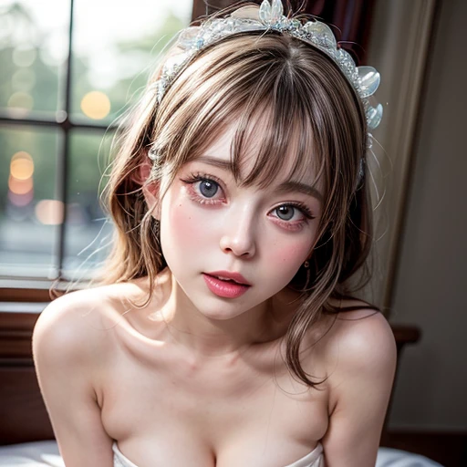 NSFW, 8k, High-level, absurd, masterpiece, best quality, primitive, very detailed CG, very detailed wallpaper, perfect lighting, Extremely detailed (((The personifying " Sylvia Kristel " as a Little Girl))), MysticSight, Tyndall effect, Tyndall scattering, Studio gray background with (many Dazzling RainbowColor particles BokeH:1.28), (RoundlyButts, ThighGap), (Exposed:0.4), (Assfocus with looking ahead), BREAK (NOGIZAKA face variations) Extremely Detailed very KAWAII face variations, perfect anatomy, Childish, captivating gaze, elaborate detailed Eyes with (sparkling highlights:1.28), long eyelashes、Glossy RED Lips with beautiful details, Coquettish tongue, Rosy cheeks, Radiant PearlSkin with clear transparency . { (Dynamic LifeLike expressions:1.4) | :d) }, (large eyes:-1) .
