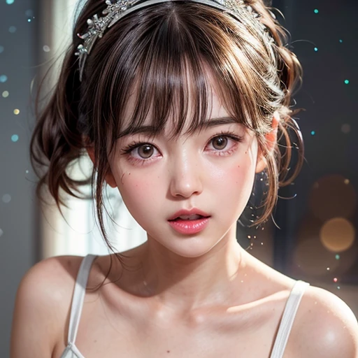 NSFW, 8k, High-level, absurd, masterpiece, best quality, primitive, very detailed CG, very detailed wallpaper, perfect lighting, Extremely detailed (((The personifying " Phoebe Cates " as a Little Girl))), MysticSight, Tyndall effect, Tyndall scattering, Studio gray background with (many Dazzling RainbowColor particles BokeH:1.28), (RoundlyButts, ThighGap), (Exposed:0.4), (Assfocus with looking ahead), BREAK (NOGIZAKA face variations) Extremely Detailed very KAWAII face variations, perfect anatomy, Childish, captivating gaze, elaborate detailed Eyes with (sparkling highlights:1.28), long eyelashes、Glossy RED Lips with beautiful details, Coquettish tongue, Rosy cheeks, Radiant PearlSkin with clear transparency . { (Dynamic LifeLike expressions:1.4) | :d) }, (large eyes:-1) .
