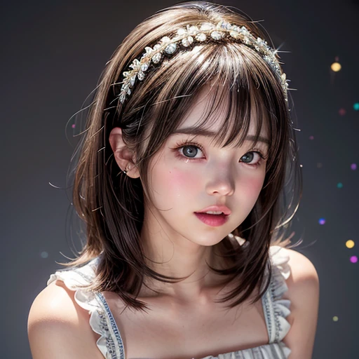 NSFW, 8k, High-level, absurd, masterpiece, best quality, primitive, very detailed CG, very detailed wallpaper, perfect lighting, Extremely detailed (((The personifying " Phoebe Cates " as a Little Girl))), MysticSight, Tyndall effect, Tyndall scattering, Studio gray background with (many Dazzling RainbowColor particles BokeH:1.28), (RoundlyButts, ThighGap), (Exposed:0.4), (Assfocus with looking ahead), BREAK (NOGIZAKA face variations) Extremely Detailed very KAWAII face variations, perfect anatomy, Childish, captivating gaze, elaborate detailed Eyes with (sparkling highlights:1.28), long eyelashes、Glossy RED Lips with beautiful details, Coquettish tongue, Rosy cheeks, Radiant PearlSkin with clear transparency . { (Dynamic LifeLike expressions:1.4) | :d) }, (large eyes:-1) .