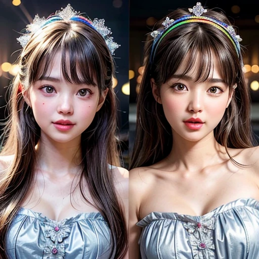 NSFW, 8k, High-level, absurd, masterpiece, best quality, primitive, very detailed CG, very detailed wallpaper, perfect lighting, Extremely detailed (((The personifying " Phoebe Cates " as a Little Girl))), MysticSight, Tyndall effect, Tyndall scattering, Studio gray background with (many Dazzling RainbowColor particles BokeH:1.28), (RoundlyButts, ThighGap), (Exposed:0.4), (Assfocus with looking ahead), BREAK (NOGIZAKA face variations) Extremely Detailed very KAWAII face variations, perfect anatomy, Childish, captivating gaze, elaborate detailed Eyes with (sparkling highlights:1.28), long eyelashes、Glossy RED Lips with beautiful details, Coquettish tongue, Rosy cheeks, Radiant PearlSkin with clear transparency . { (Dynamic LifeLike expressions:1.4) | :d) }, (large eyes:-1) .