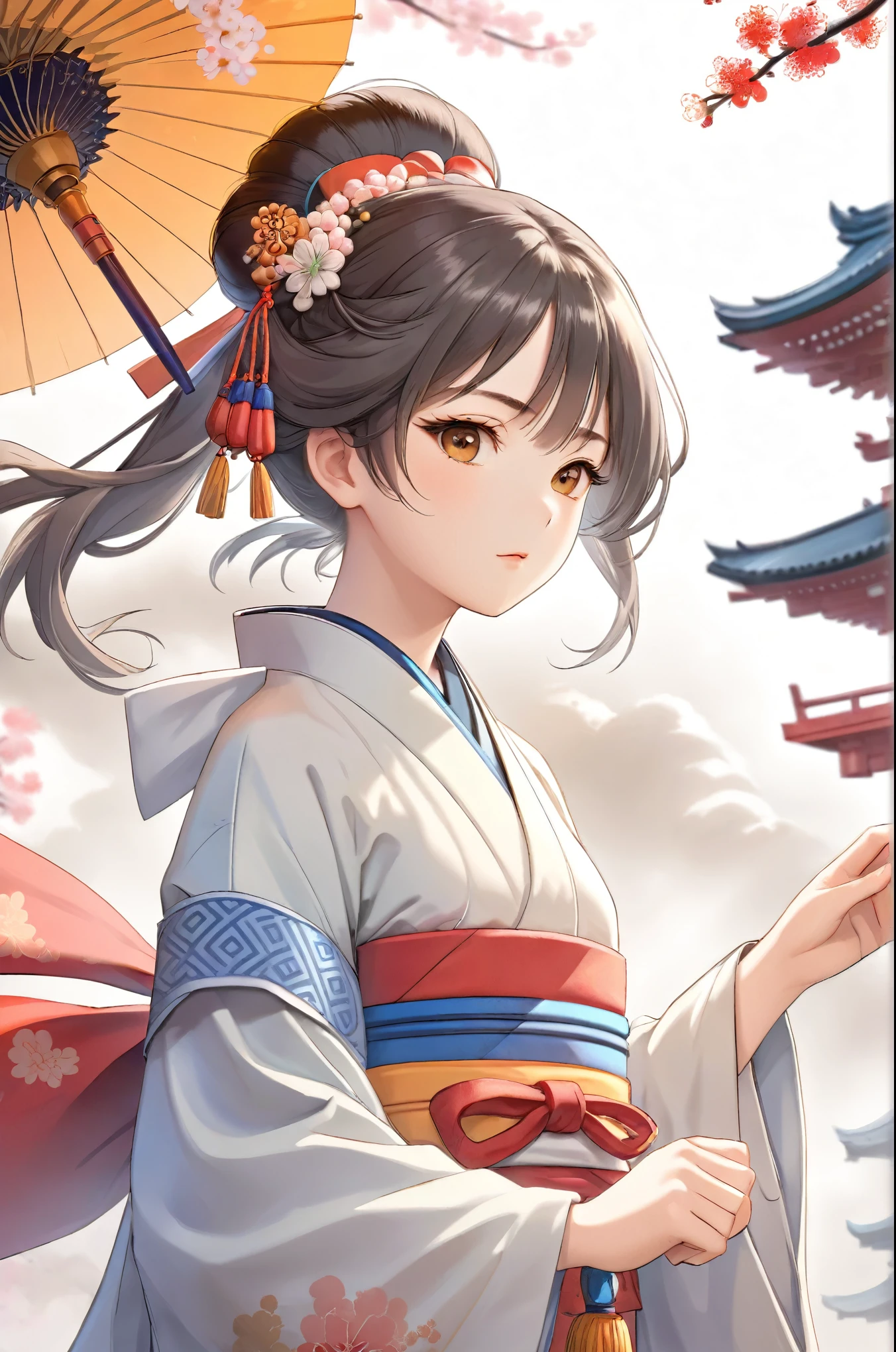 (Highly detailed CG Unity 8k wallpaper),(Super detailed),masterpiece,highest quality, \\, One girl,A fleeting expression,Colored pencil drawing,(Adjust the pen pressure and line thickness to create detailed shadow intensities),In the style of painting on parchment,In the attire of a Shinto priest,Full body description,Sacred atmosphere