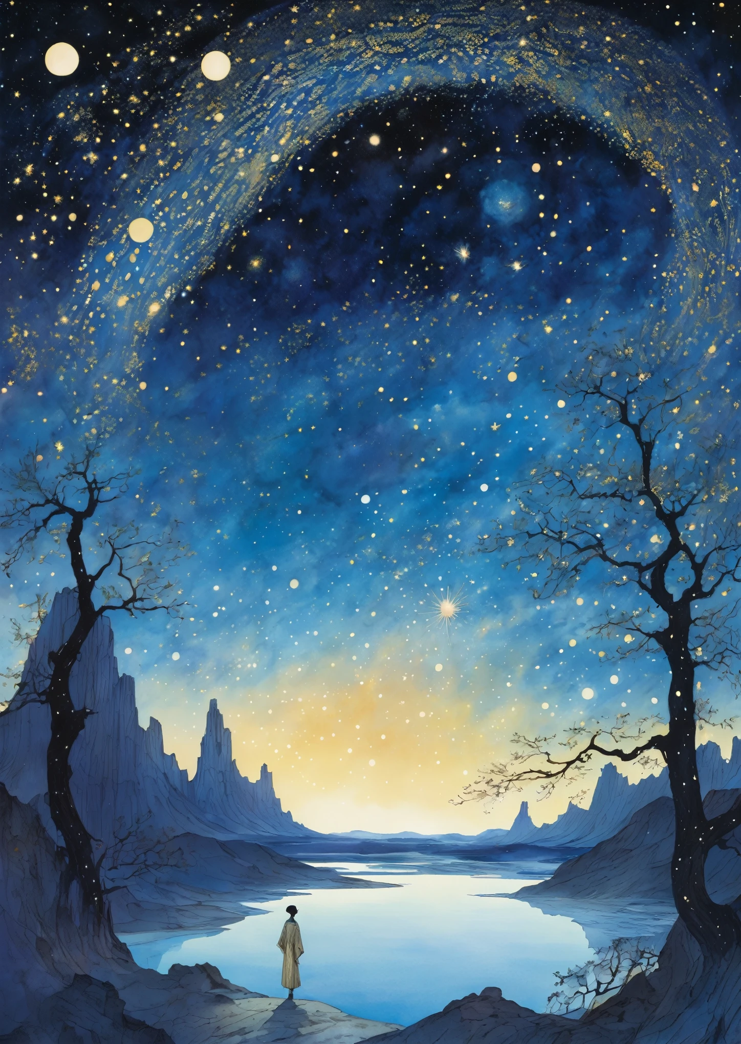 beautiful、シュール 夜 milky way 夢のような, Folklore, magic, orientalism, Romanticism
(An illustration:Kay Nielsen、Ryan McGinley、Pipilotti Cross)、milky way
