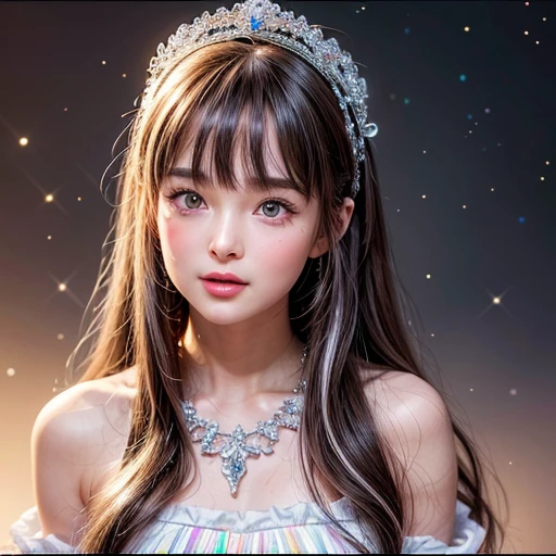 NSFW, 8k, High-level, absurd, masterpiece, best quality, primitive, very detailed CG, very detailed wallpaper, perfect lighting, Extremely detailed (((The personifying " Brooke Shields " as a Little Girl))), MysticSight, Tyndall effect, Tyndall scattering, Studio gray background with (many Dazzling RainbowColor particles BokeH:1.28), (RoundlyButts, ThighGap), (Exposed:0.4), (Assfocus with looking ahead), BREAK (NOGIZAKA face variations) Extremely Detailed very KAWAII face variations, perfect anatomy, Childish, captivating gaze, elaborate detailed Eyes with (sparkling highlights:1.28), long eyelashes、Glossy RED Lips with beautiful details, Coquettish tongue, Rosy cheeks, Radiant PearlSkin with clear transparency . { (Dynamic LifeLike expressions:1.4) | :d) }, (large eyes:-1) .