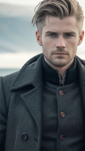 a Icelandic men heartthrob. and focusing on the character's face.