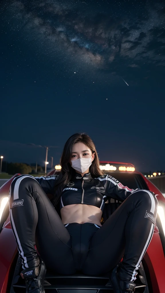 ＡＩBeauty、Racing Suit Prompt、Real Beauty、Racing Car、Racetrack、Racing Carの上に座る、Spread your legs、Face masks、Spread your legs、No bra、No underwear、Starry sky animal circle