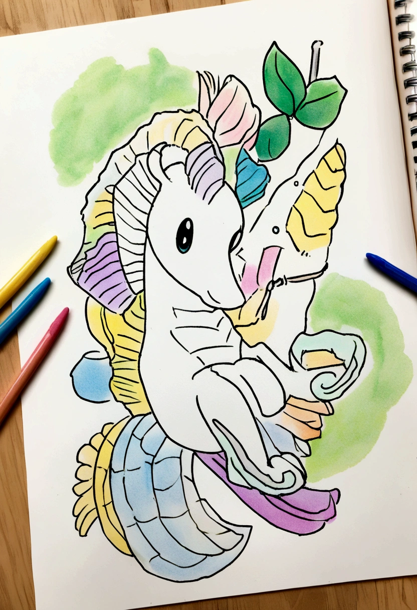 A cute Seahorse, cartoon, Coloring Book, ColoringBookAF,