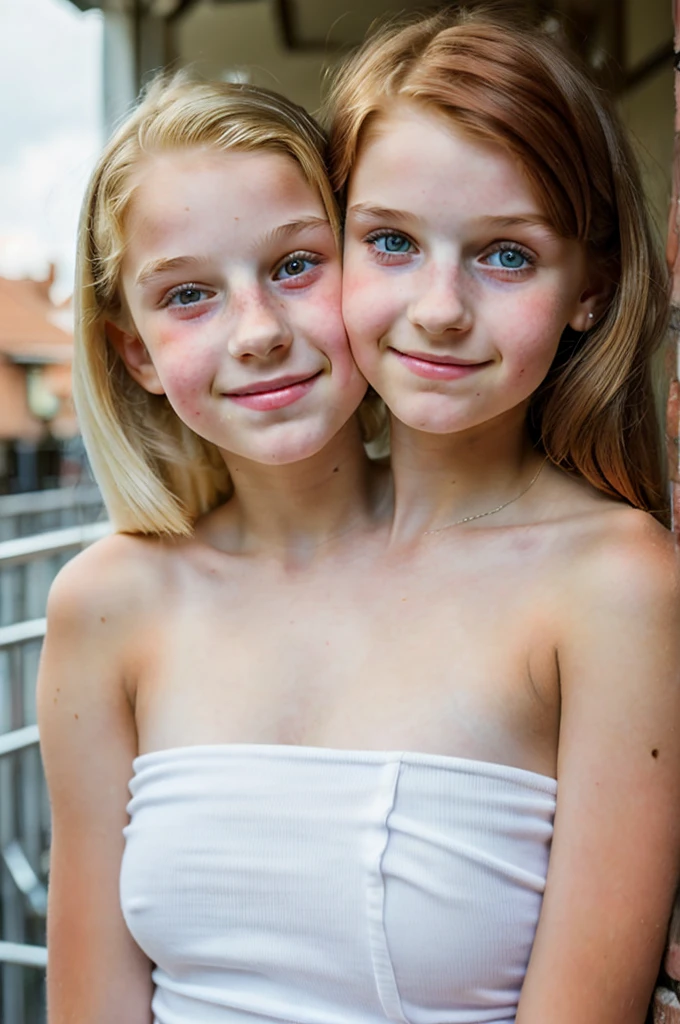 2heads, two headed girl, (a 10 year old girl and a 17 year old girl:1.5), (a blonde and a redhead:1.2)