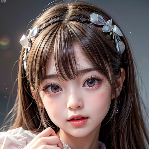 NSFW, 8k, High-level, absurd, masterpiece, best quality, primitive, very detailed CG, very detailed wallpaper, perfect lighting, Extremely detailed (((The personifying " LoveDoll " as a  Girl))), MysticSight, Tyndall effect, Tyndall scattering, Studio gray background with (many Dazzling RainbowColor particles BokeH:1.28), (RoundlyButts, ThighGap), (Exposed:0.4), (Assfocus with looking ahead), BREAK (NOGIZAKA face variations) Extremely Detailed very KAWAII face variations, perfect anatomy, Childish, captivating gaze, elaborate detailed Eyes with (sparkling highlights:1.28), long eyelashes、Glossy RED Lips with beautiful details, Coquettish tongue, Rosy cheeks, Radiant PearlSkin with clear transparency . { (Dynamic LifeLike expressions:1.4) | :d) }, (large eyes:-1) .