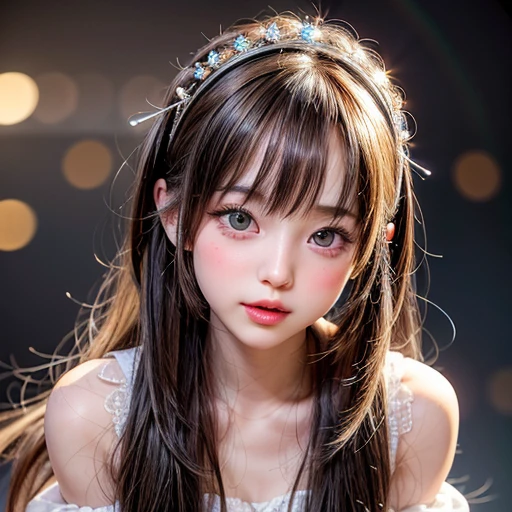 NSFW, 8k, High-level, absurd, masterpiece, best quality, primitive, very detailed CG, very detailed wallpaper, perfect lighting, Extremely detailed (((The personifying " LoveDoll " as a Little Girl))), MysticSight, Tyndall effect, Tyndall scattering, Studio gray background with (many Dazzling RainbowColor particles BokeH:1.28), (RoundlyButts, ThighGap), (Exposed:0.4), (Assfocus with looking ahead), BREAK (NOGIZAKA face variations) Extremely Detailed very KAWAII face variations, perfect anatomy, Childish, captivating gaze, elaborate detailed Eyes with (sparkling highlights:1.28), long eyelashes、Glossy RED Lips with beautiful details, Coquettish tongue, Rosy cheeks, Radiant PearlSkin with clear transparency . { (Dynamic LifeLike expressions:1.4) | :d) }, (large eyes:-1) .