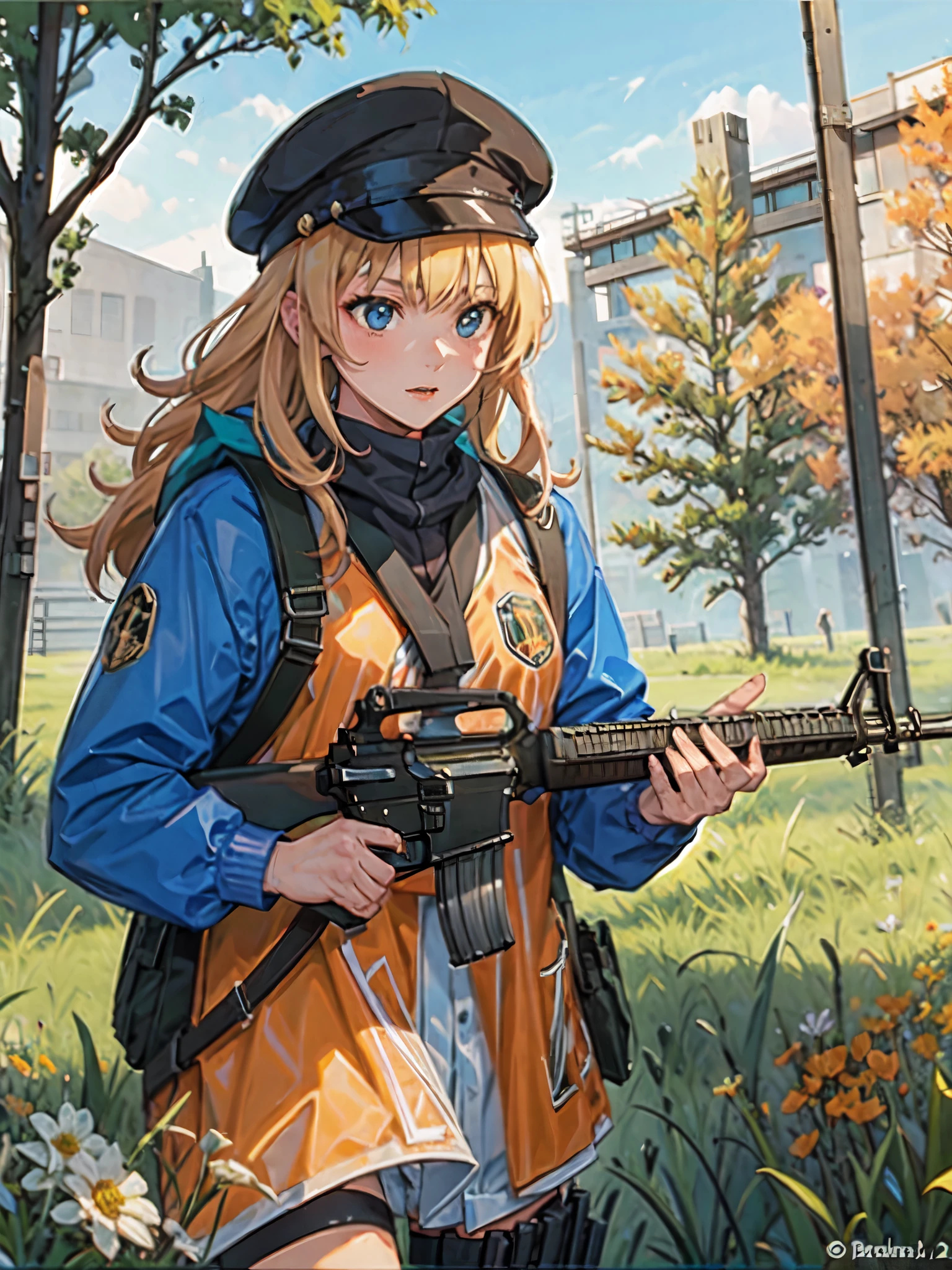 (masterpiece, best quality:1.2), solo, 1girl, using an m16a2