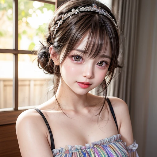 NSFW, 8k, High-level, absurd, masterpiece, best quality, primitive, very detailed CG, very detailed wallpaper, perfect lighting, Extremely detailed (((The personifying " Tokyo doll " as a Little Girl))), MysticSight, Tyndall effect, Tyndall scattering, Studio gray background with (many Dazzling RainbowColor particles BokeH:1.28), (RoundlyButts, ThighGap), (Exposed:0.4), (Assfocus with looking ahead), BREAK (NOGIZAKA face variations) Extremely Detailed very KAWAII face variations, perfect anatomy, Childish, captivating gaze, elaborate detailed Eyes with (sparkling highlights:1.28), long eyelashes、Glossy RED Lips with beautiful details, Coquettish tongue, Rosy cheeks, Radiant PearlSkin with clear transparency . { (Dynamic LifeLike expressions:1.4) | :d) }, (large eyes:-1) .