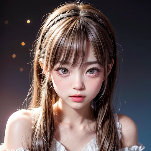NSFW, 8k, High-level, absurd, masterpiece, best quality, primitive, very detailed CG, very detailed wallpaper, perfect lighting, Extremely detailed (((The personifying " Tokyo doll " as a Little Girl))), MysticSight, Tyndall effect, Tyndall scattering, Studio gray background with (many Dazzling RainbowColor particles BokeH:1.28), (RoundlyButts, ThighGap), (Exposed:0.4), (Assfocus with looking ahead), BREAK (NOGIZAKA face variations) Extremely Detailed very KAWAII face variations, perfect anatomy, Childish, captivating gaze, elaborate detailed Eyes with (sparkling highlights:1.28), long eyelashes、Glossy RED Lips with beautiful details, Coquettish tongue, Rosy cheeks, Radiant PearlSkin with clear transparency . { (Dynamic LifeLike expressions:1.4) | :d) }, (large eyes:-1) .