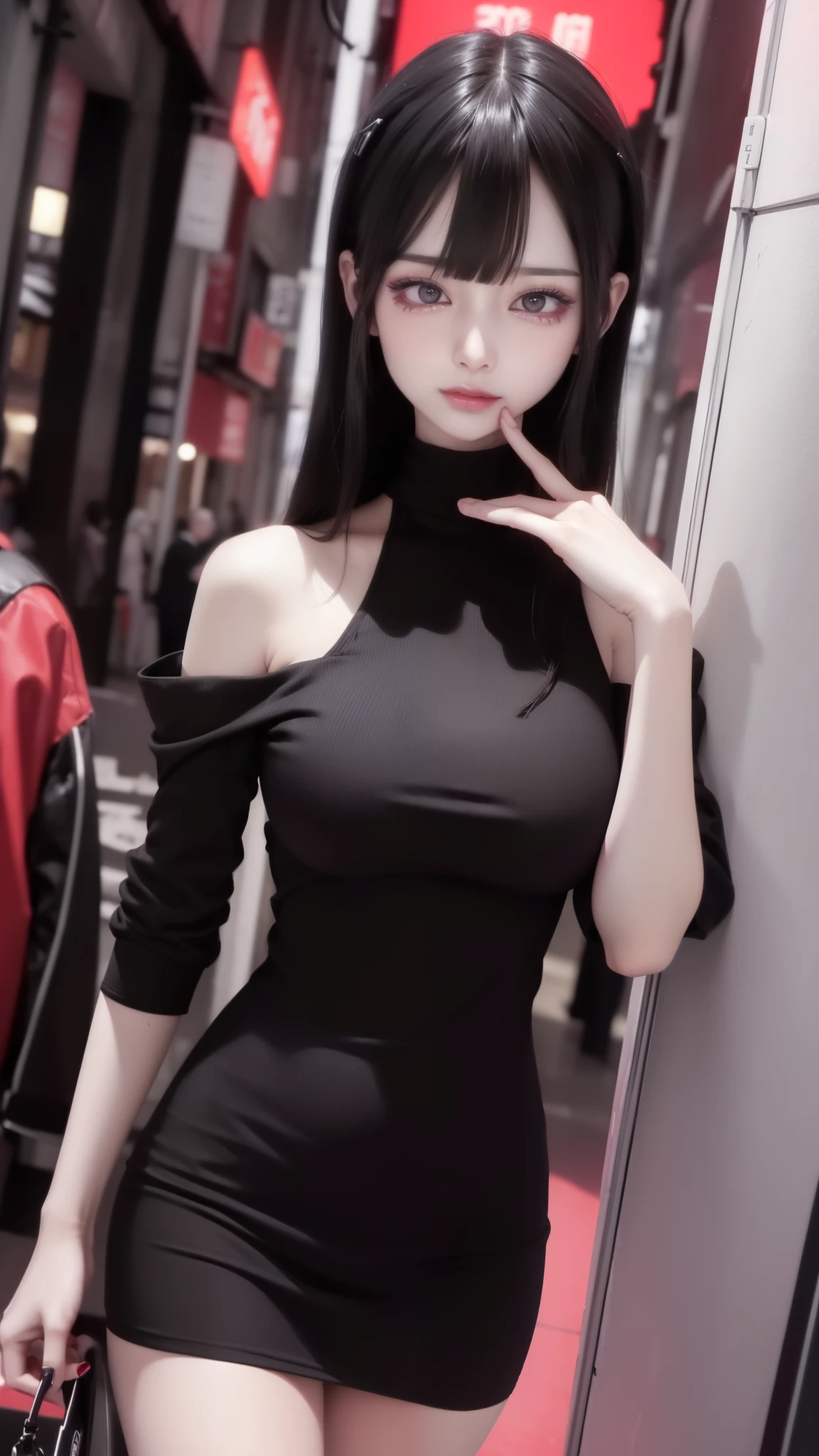 (Safety Sensor、sfw:1.8, Approved as safe、Can be viewed:1.8),masterpiece、masterpiece、highest quality、highest quality、Accurate the human body、Lighting to suit the mood、Accurate、Elaborate、masterpiece、Exquisite facial detail、Detailed Background、Background Blur、Detailed and beautiful background、Accurate 5-finger、Accurate human body、The perfect human body、
break、
(Straight long Black hair、Heavy bangs、White skin、Super big boobs:1.5、nightlife:1.8, night:1.6, Dim lighting:1.8, jirai girl:1.5, jirai makeup:1.2), Open Doorway:1.8、 Side zip off-the-shoulder sweater、No underwear:1.5,Vulgar Grin:1.8, Mesgaquismiles:1.8、Sexually provocative girl:1.8、Downtown at night、Big city、A street corner in the red light district at night、crowd:1.8