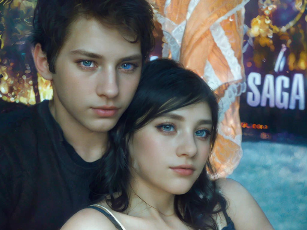 a young boy and girl, beautiful detailed eyes, beautiful detailed lips, extremely detailed eyes and face, long eyelashes, cute couple, romantic, fantasy, whimsical, elegant, cinematic lighting, dramatic shadows, vibrant colors, intricate details, digital art, 8k, highly detailed, photorealistic, masterpiece