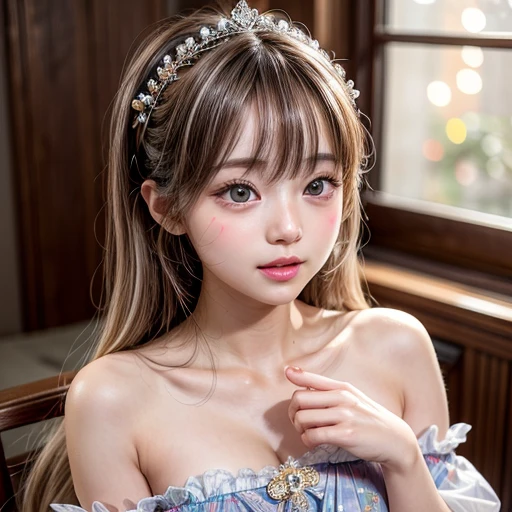 NSFW, 8k, High-level, absurd, masterpiece, best quality, primitive, very detailed CG, very detailed wallpaper, perfect lighting, Extremely detailed (((The personifying " Hina ningyo " as a Little Girl))), MysticSight, Tyndall effect, Tyndall scattering, Studio gray background with (many Dazzling RainbowColor particles BokeH:1.28), (RoundlyButts, ThighGap), (Exposed:0.4), (Assfocus with looking ahead), BREAK (NOGIZAKA face variations) Extremely Detailed very KAWAII face variations, perfect anatomy, Childish, captivating gaze, elaborate detailed Eyes with (sparkling highlights:1.28), long eyelashes、Glossy RED Lips with beautiful details, Coquettish tongue, Rosy cheeks, Radiant PearlSkin with clear transparency . { (Dynamic LifeLike expressions:1.4) | :d) }, (large eyes:-1) .