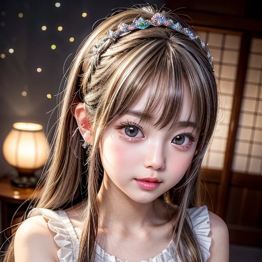 NSFW, 8k, High-level, absurd, masterpiece, best quality, primitive, very detailed CG, very detailed wallpaper, perfect lighting, Extremely detailed (((The personifying " Hina matsuri " as a Little Girl))), MysticSight, Tyndall effect, Tyndall scattering, Studio gray background with (many Dazzling RainbowColor particles BokeH:1.28), (RoundlyButts, ThighGap), (Exposed:0.4), (Assfocus with looking ahead), BREAK (NOGIZAKA face variations) Extremely Detailed very KAWAII face variations, perfect anatomy, Childish, captivating gaze, elaborate detailed Eyes with (sparkling highlights:1.28), long eyelashes、Glossy RED Lips with beautiful details, Coquettish tongue, Rosy cheeks, Radiant PearlSkin with clear transparency . { (Dynamic LifeLike expressions:1.4) | :d) }, (large eyes:-1) .