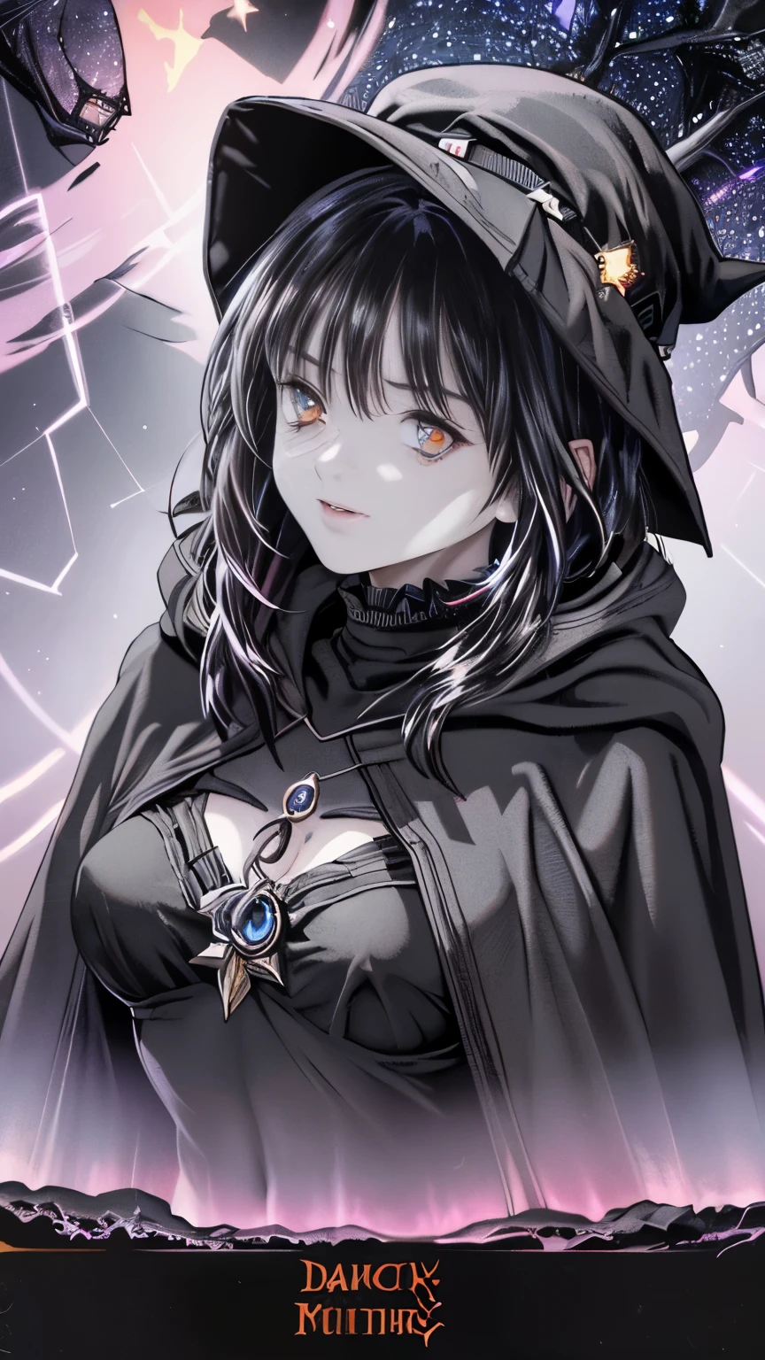 (Fatal Beauty,A charming villain,witch) ,(A supple and powerful physique),(Sensual charm),(Mysterious charm:1.1),(Captivating silhouette),(highest quality,High resolution:1.2),(dark,Threatening:1.1),((dark horror theme:1.5),(Thriller:1.5)),(Dark fantasy:1.5),  (((Countless stars fly away:1.5),(Absurd:1.5),(wonderful:1.5))),Woman in a dress, ((((Glasses))))、((((big sapphire necklace))))、(Powerful numbers:1.1),(((Big Breasts))),(((Fiery crown:1.1))),prime color,Urban,Very detailed,masterpiece,Intricate details,Faded,Very detailed, Eye on the details,Intricate details,Dark and spooky atmosphere,  spiritual being, Unforgettably beautiful, Ghostly figures, Shadow-like shape, Spooky whispers, Ominous Aura, Goth Maiden, Very darkHer eyes, Like dazzling fur in a starless haze,Her Mogul Snaps, Mysterious Cemetery,Black hair swaying in the moonlight, She summons darkness, (beautiful: 1.7), (Black Hat: 1.6), (An intricately decorated jet-black cloak: 1.6), (Delicately decorated cloak, Despite being damaged: 1.5), Hypermaximalist,  Breathtaking oil paintings, Surreal, Ultra-realistic digital illustrations that mimic the style of oil paintings, Seamlessly blending the psychedelic visionary art of Alex Grey with the physical-mechanical aesthetic of H.R. Giger. Wonderful configuration,  (Shining Eyes:1.6)、(Glowing Eyes:1.1),(hellish landscape:1.1),(fire,sulfur:1.1),(Threatening atmosphere:1.1),(dark shadows,Threatening presence:1.1),(Unlucky Clouds,Stormy Skies:1.1),(dark,Spooky atmosphere:1.1),(Aura of misfortune,Evil energy:1.1),(dark aura,cigarette:1.1),(Extreme heat,Burning Flames:1.1),(Nightmare Visions:1.1),(Predicting the end:1.1),(Whispers of misfortune,Devilish Laugh:1.1),(Cries of pain,echoing screams:1.1),(Bad luck symbol,Ancient runes:1.1),(Mysterious Relic,dark art ifacts:1.1),(Infernal Ritual,Ritual sacrifice:1.1),(Eternal Ruin,A hopeless existence:1.1),  Inspired by abandoned mech backgrounds. Art created by Craig Mullins, Necrostyle., Detailed Description, Futurist